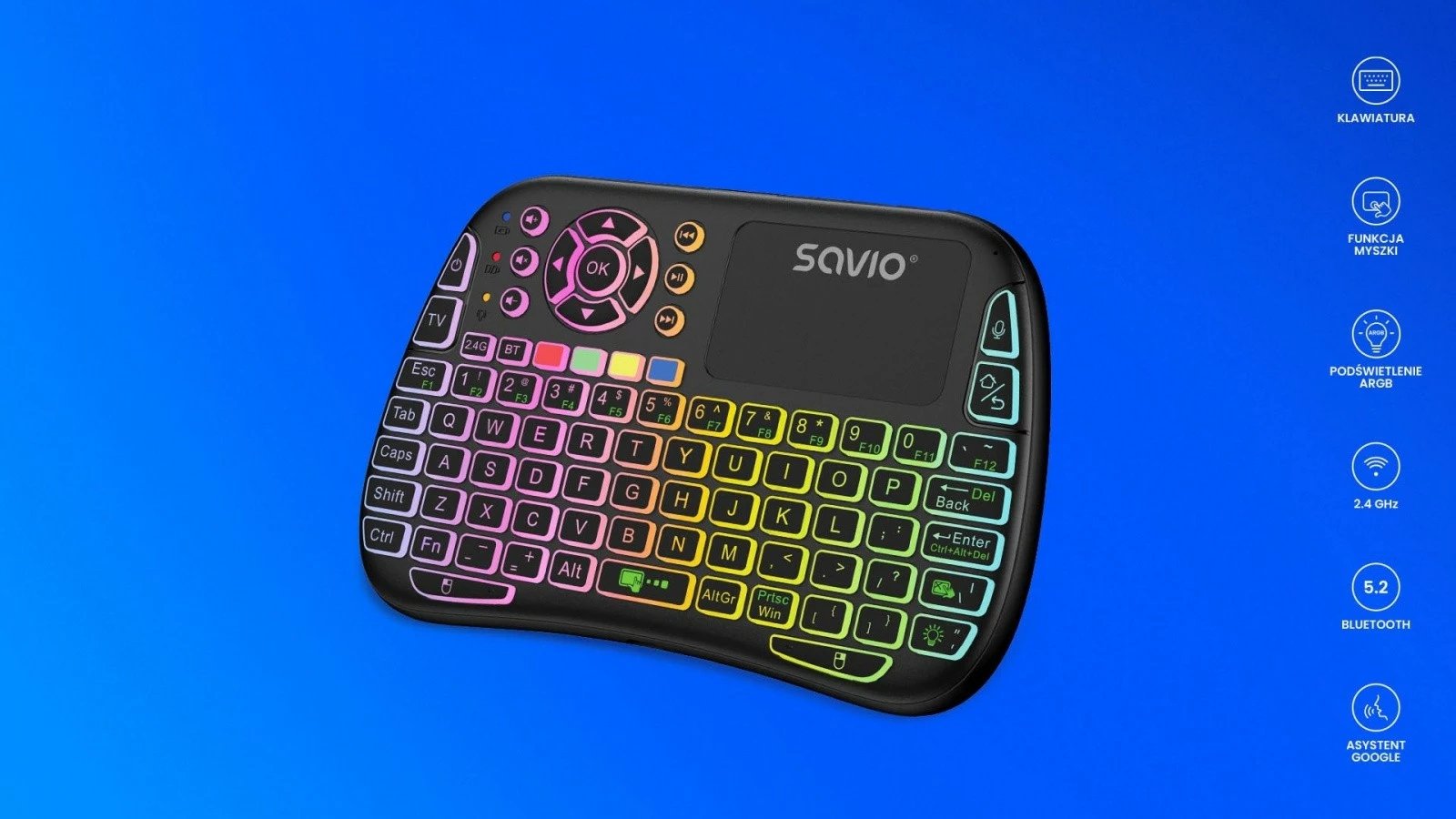 Mini tastierë pa tela Savio KW-04, RGB, Bluetooth + 2.4 GHz, e zezë