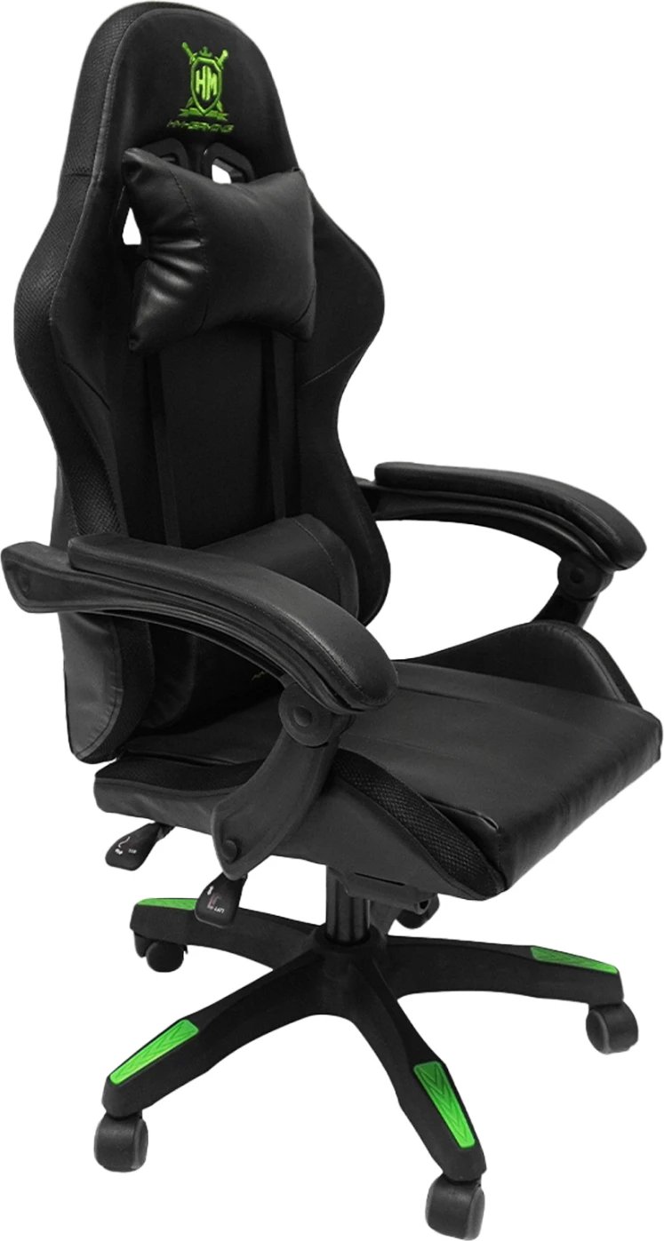 Karrige për lojëra DARREN FH1203.03, e zezë-jeshile, PVC & najlon, 51x49x125Hcm