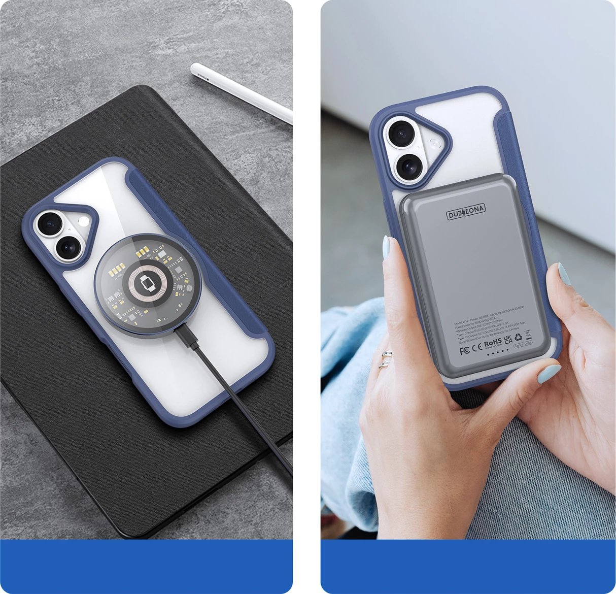 Mbështjellës Dux Ducis Skin X Pro për iPhone 17, me portofol, MagSafe, kaltër