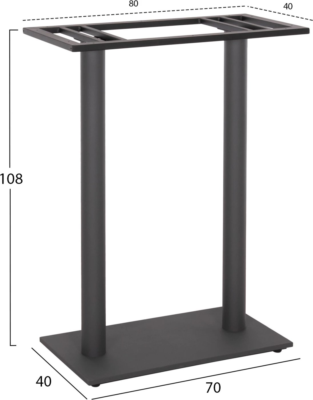 Bazë për tavolinë bar, dy këmbë, metal, ngjyrë gri, 80x40x108 cm