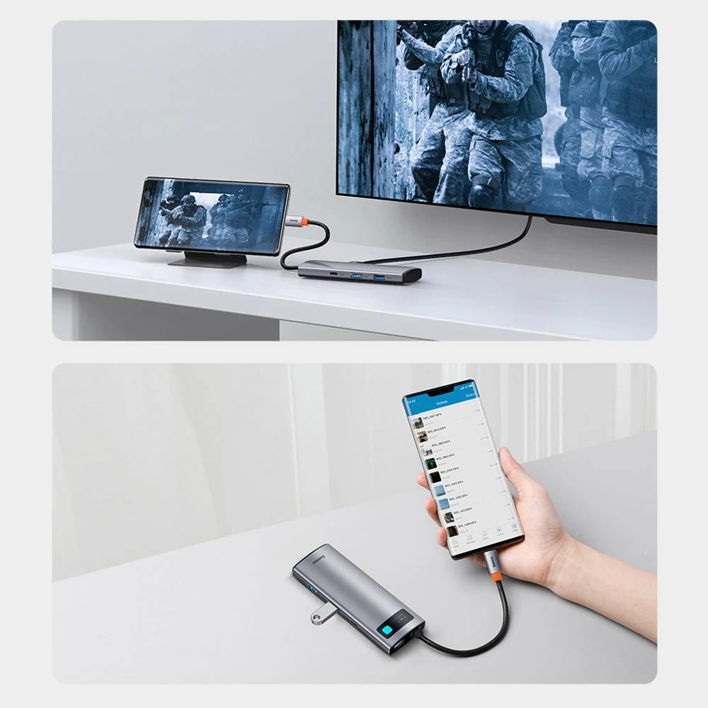 Kasë USB HUB Baseus Metal Gleam Series 7in1, USB-C, HDMI, TF, PD, Gri