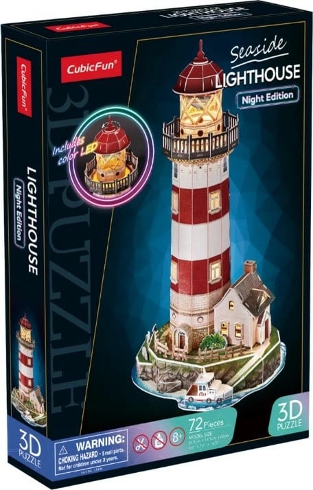 Puzzle 3D Cubic Fun Lighthouse Night Edition, 72 pjesë, me LED