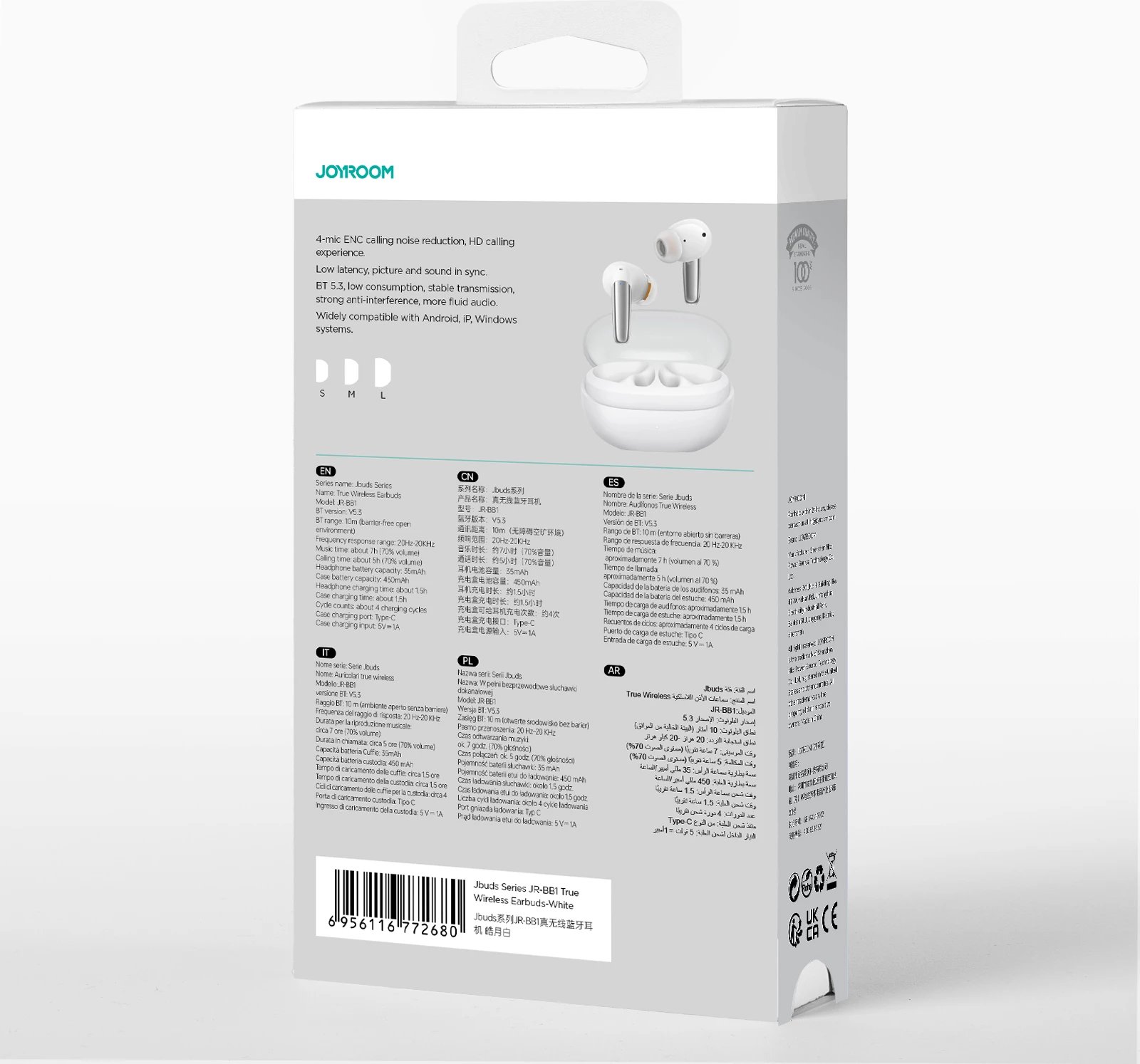 Kufje wireless Joyroom Jbuds Series JR-BB1 TWS, Bluetooth 5.3, USB-C, Bardhë