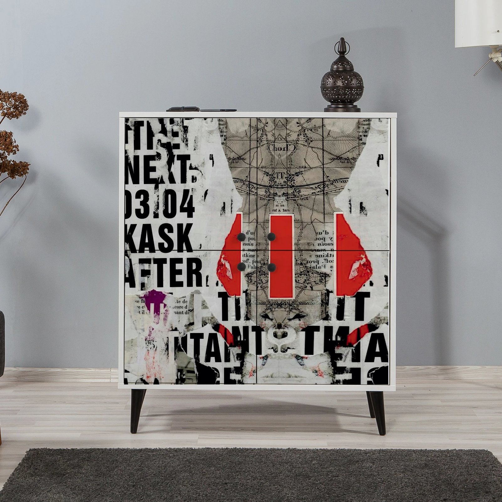 Dollap multifunksional Hanah Home, Multilüx, i bardhë, i zi, i kuq, i hirtë