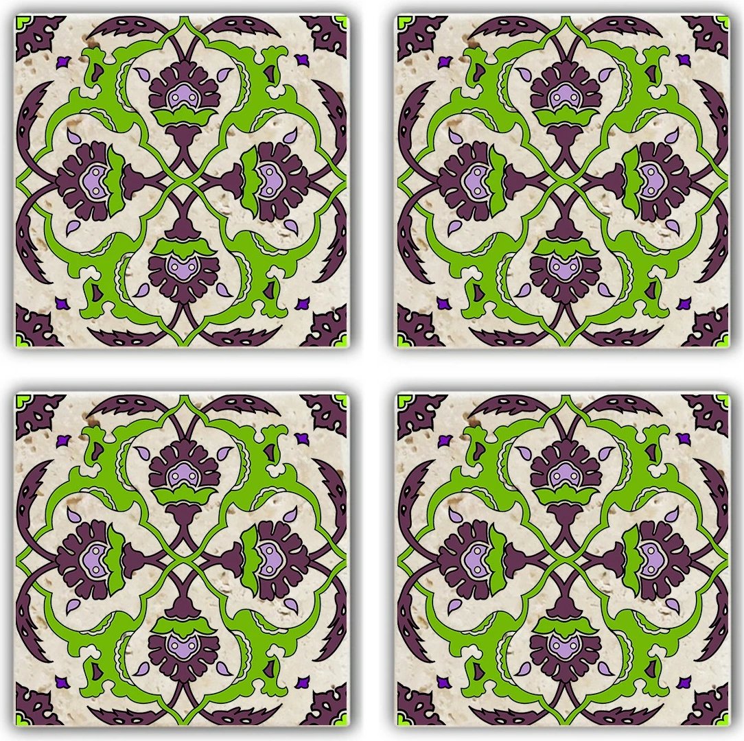 Set 4 copë nën gota prej guri natyral, shumëngjyrëshe, Hermia, TAB368883744