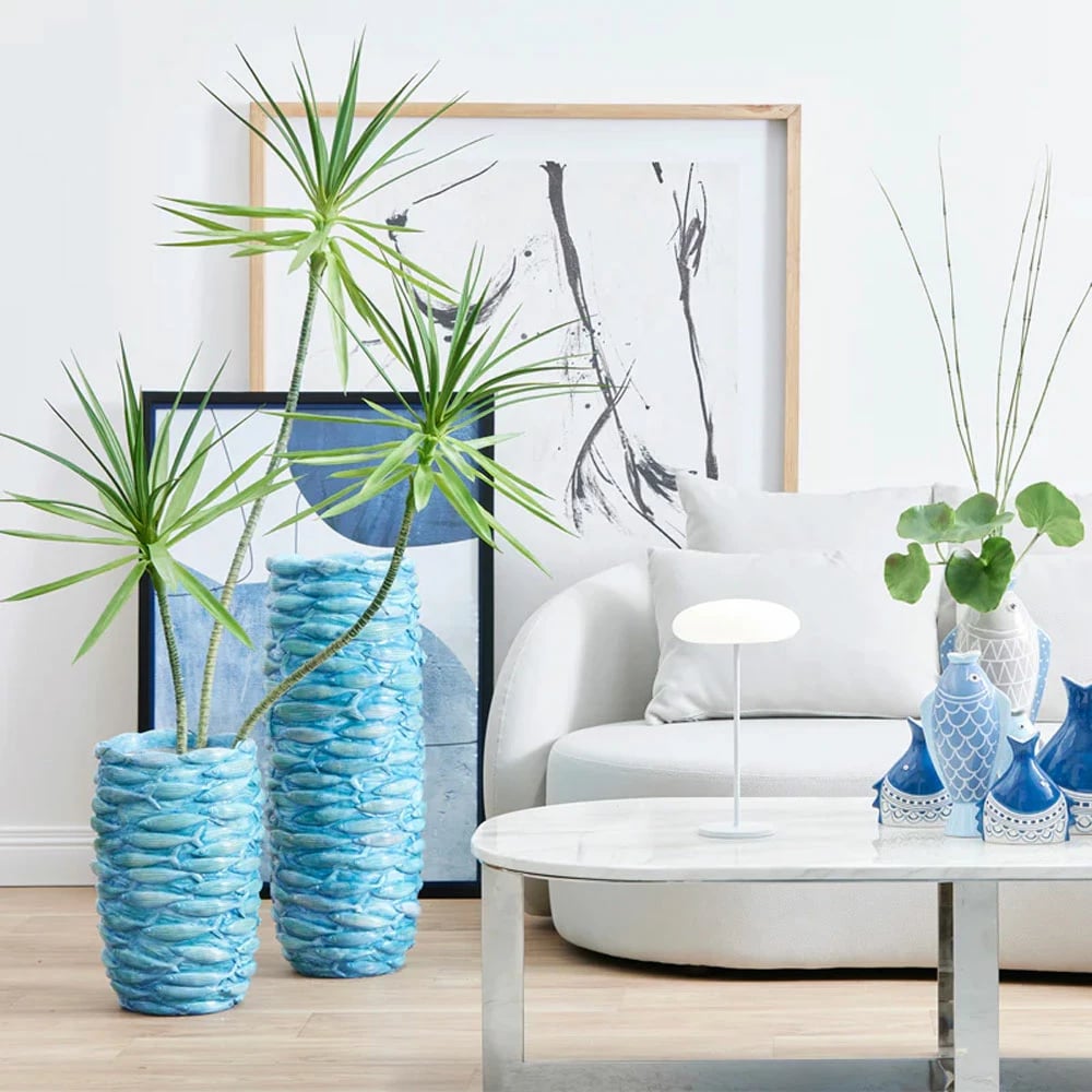 Vazo dekorative Ocean, polirezine, ngjyrë blu, 29x28x73cm