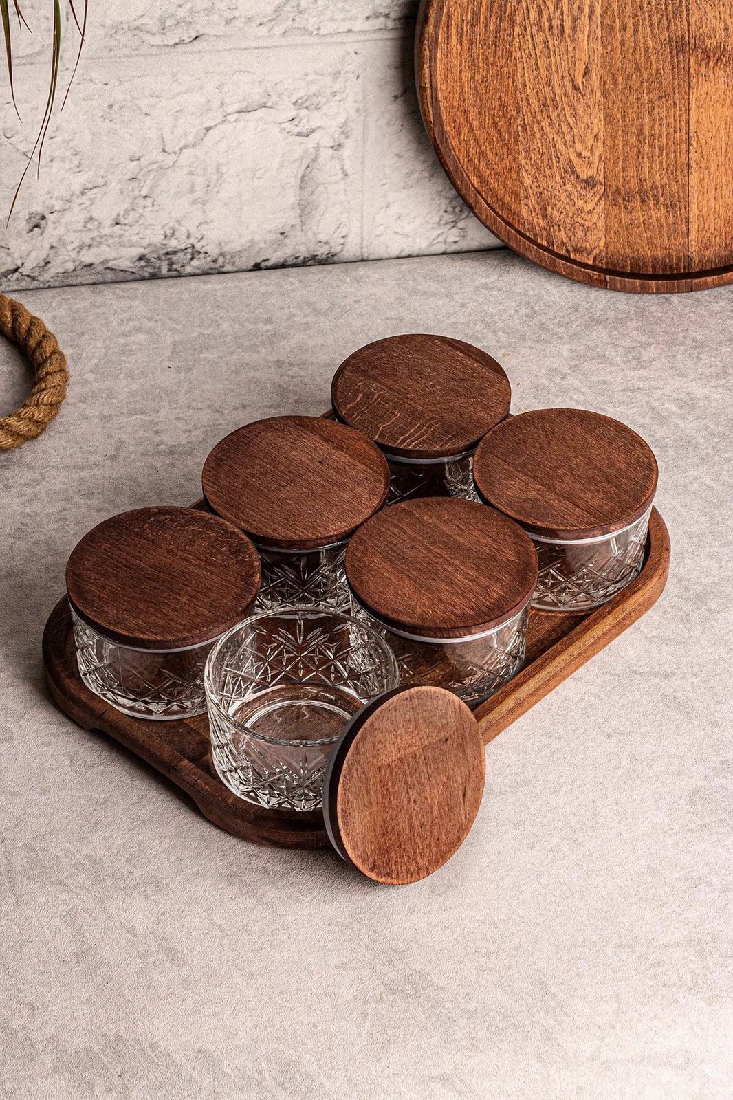 Set pjatash qelqi me kapak druri, 13 copë, Hermia Concept, Milla 6