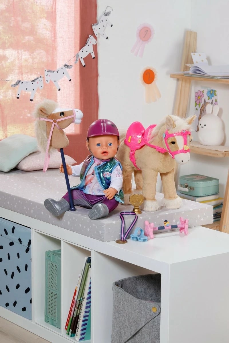 Set hobby horsing me kalë në shkop, Zapf Baby Born, 837375-116725, për kukulla 36 cm dhe 43 cm, shumëngjyrësh