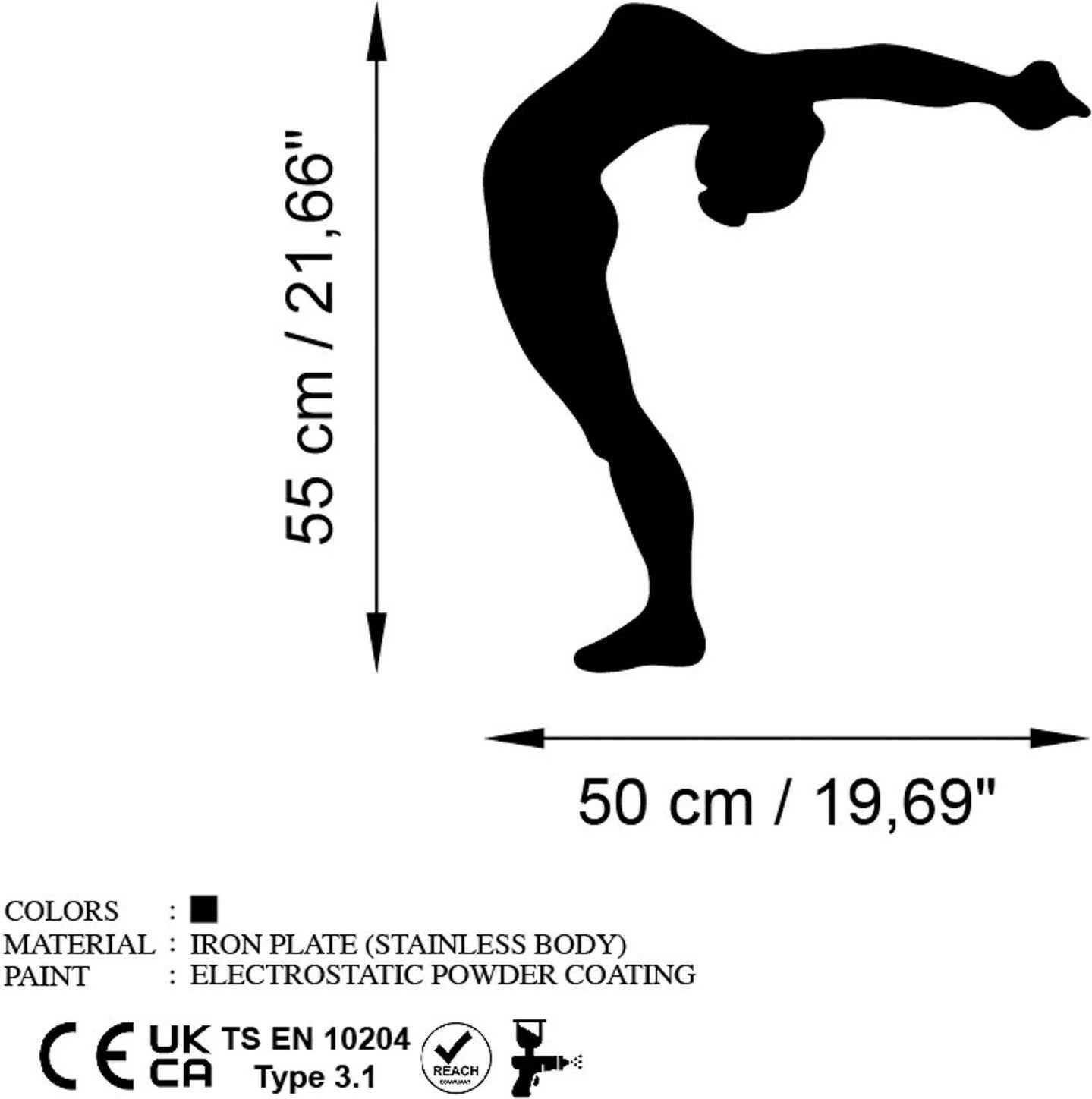 Aksesor dekorativ metalik për mur, Wallity, Yoga 21, ngjyrë e zezë, 50x55cm