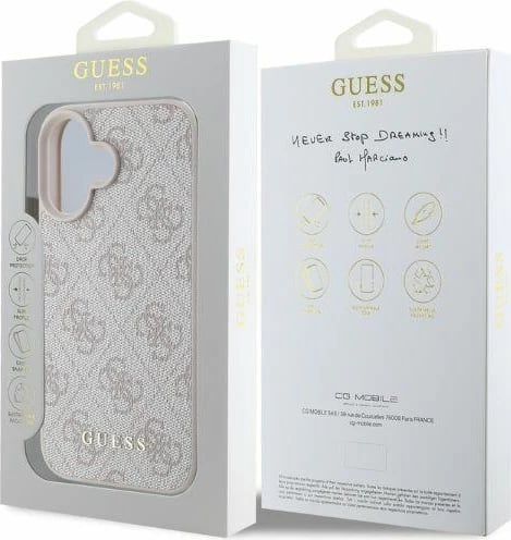Mbështjellës Guess 4G Classic për iPhone 16, Rozë