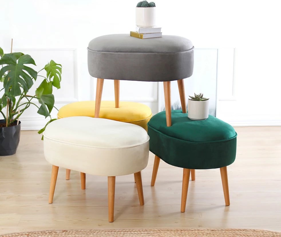 Puf Atelier del Sofa, kadife, ngjyrë gri