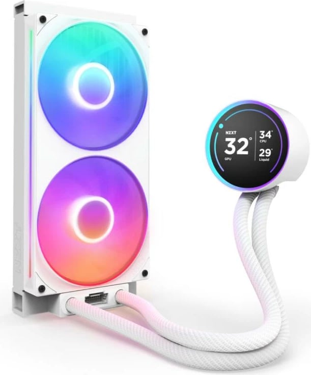 Ftohës ujor AIO CPU, NZXT Kraken Elite 280 RGB 2024 RL-KR28E-W2, 280mm, AMD AM4, i bardhë