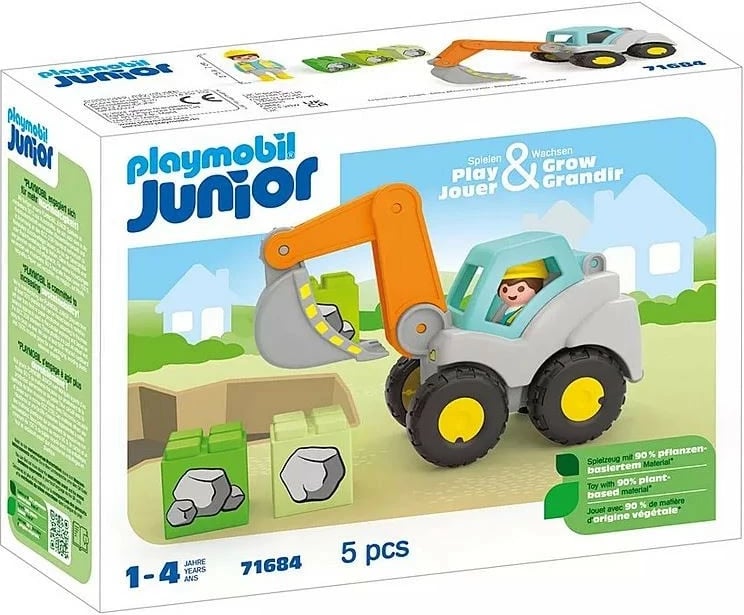 Set lodrash Playmobil Junior 71684 me ekskavator dhe figurë ndërtuesi, plastikë