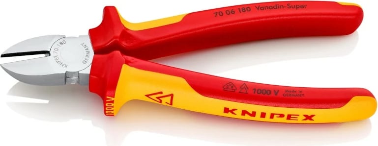 Knipex kërruse teli diagonale KP-7006180, 180mm, çelik krom-vanadium, dorezë plastike, portokalli/kuqe