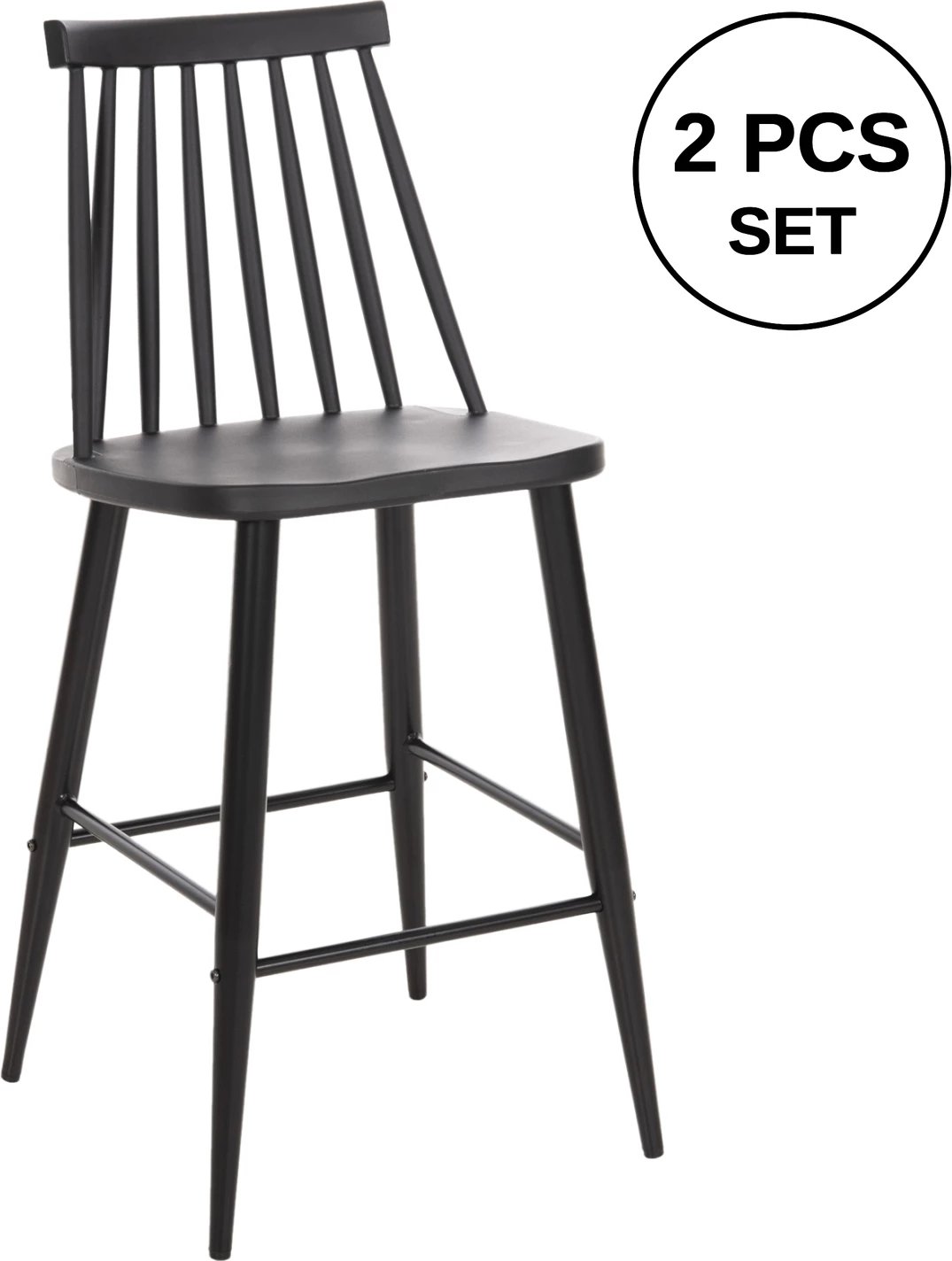 Karrige për bar mesatare VANESSA FH9300.12 polipropilen & metalike, e zezë, 45,5x46x97H cm., set prej 2 copë