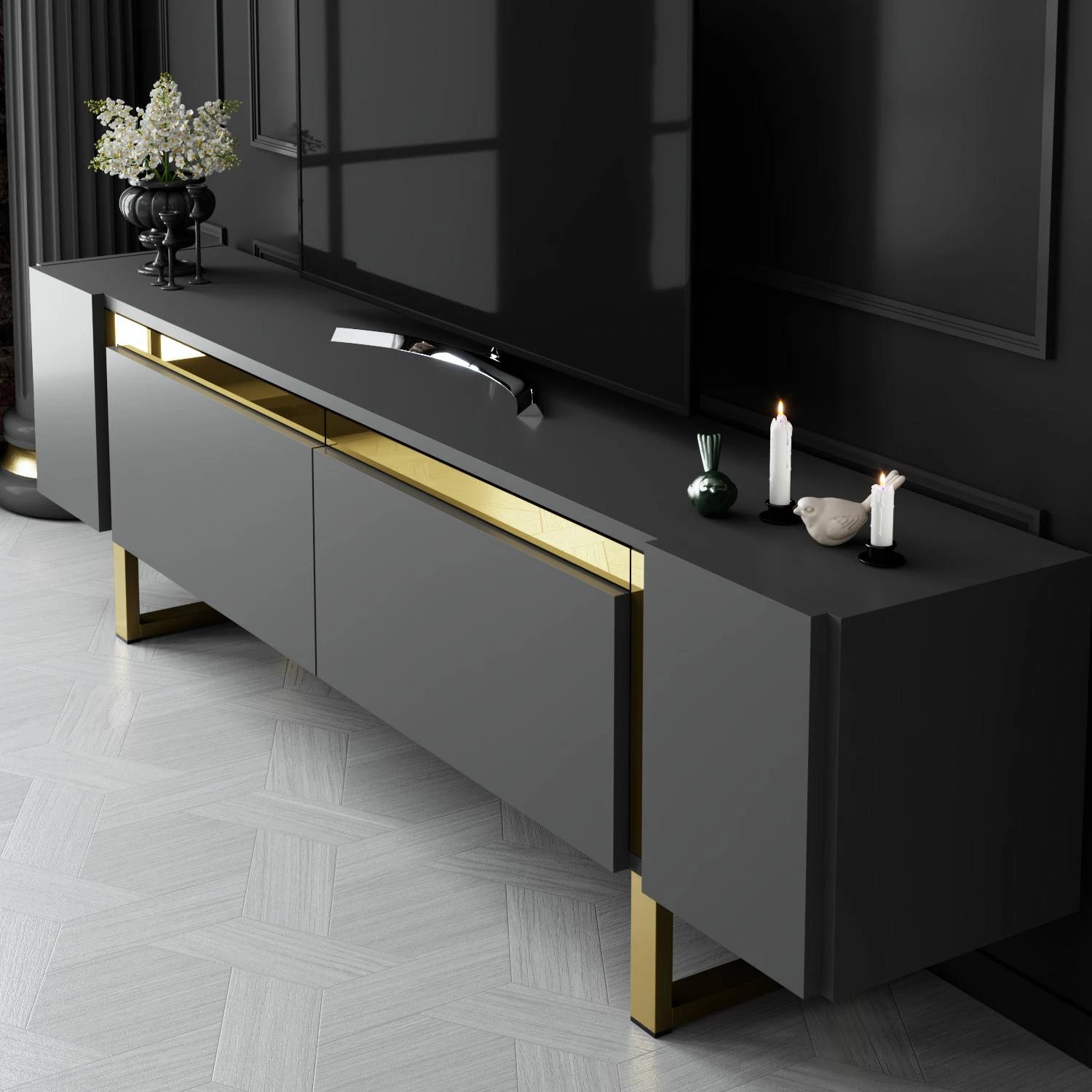 Komodë TV Hanah Home, Yildiz, antracit dhe ar