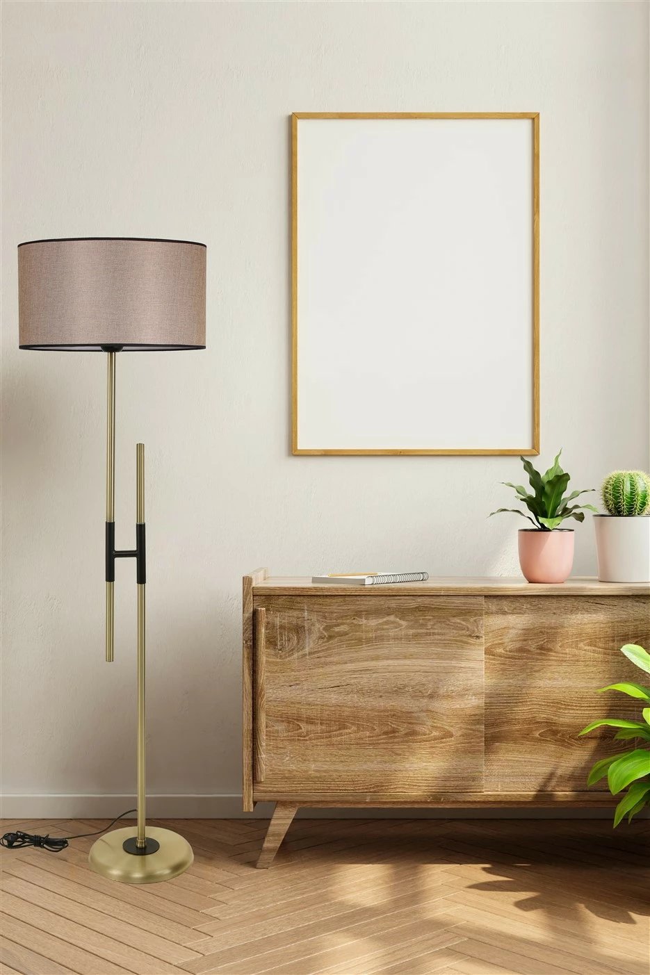 Llambë dyshemeje Opviq, ngjyrë wicker e errët, 165cm