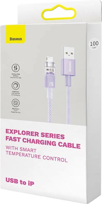 Kabllo karikimi e shpejtë Baseus Explorer Series USB-A në Lightning, 1m, vjollcë