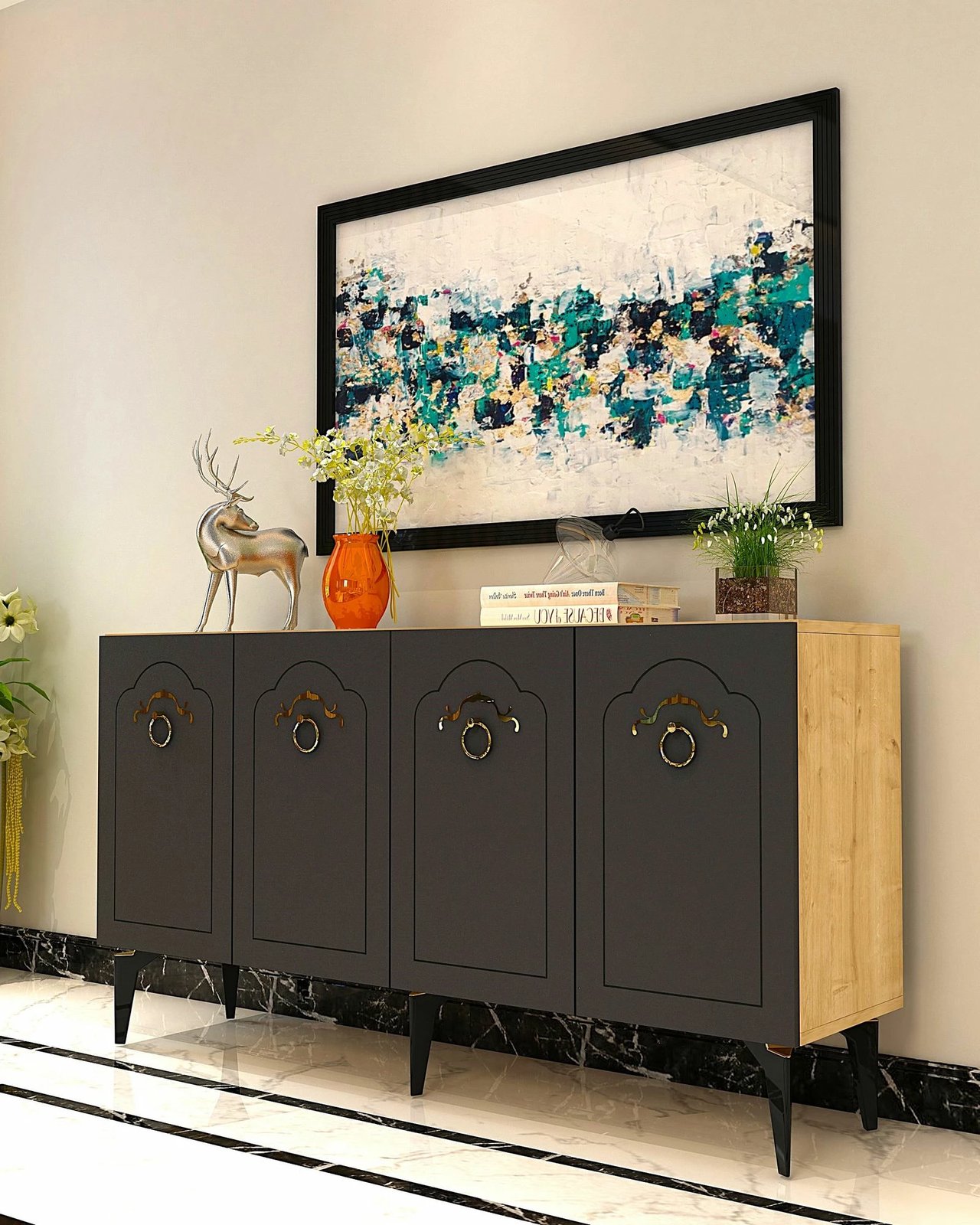 Konsol Skye Decor, ngjyrë lisi safir, antracit