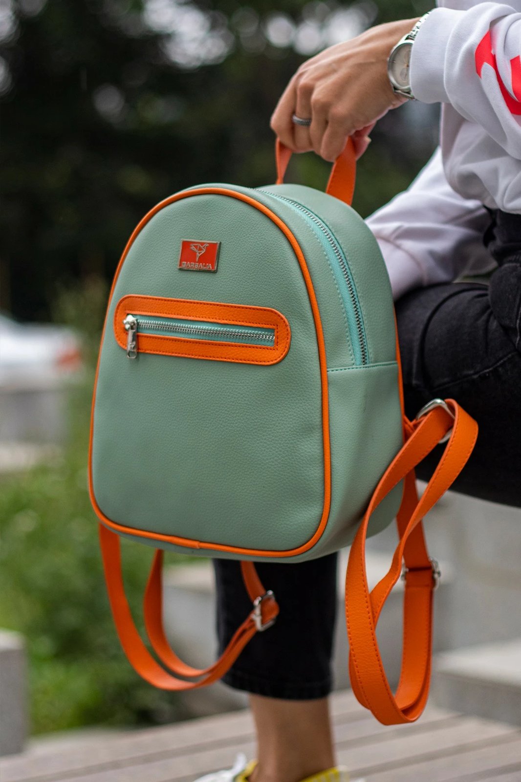 Çantë shpine Zoozie Bags Oslo, ngjyrë mint dhe portokalli
