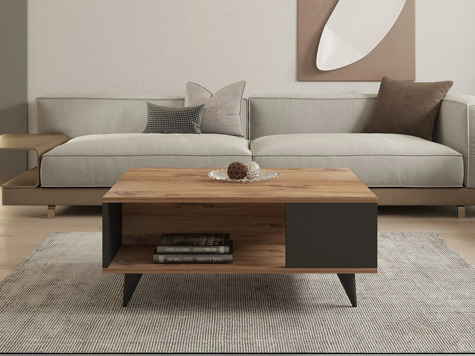 Tavolinë kafeje dy kate, ngjyrë arrë dhe e zezë, Hanah Home Yuka