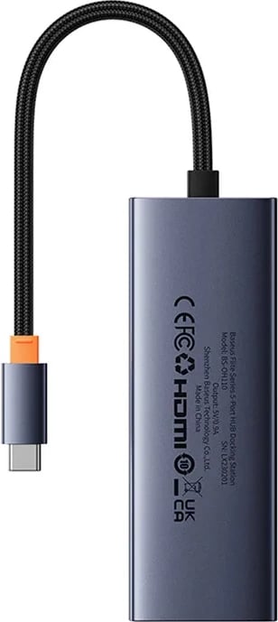 Hub USB-C, Baseus Flite Series B00052809813-00, 5 porta 1x HDMI 4K@30Hz + 4x USB 3.0 5Gbps, gri