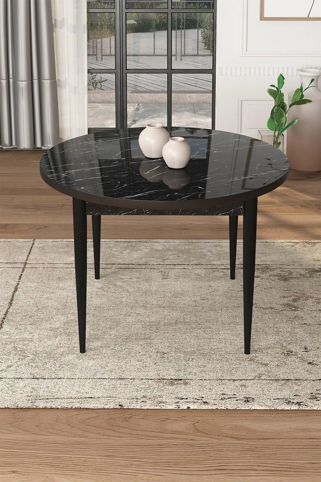 Tavolinë ngrënieje Hanah Home, Tor, mermer i zi, e zezë