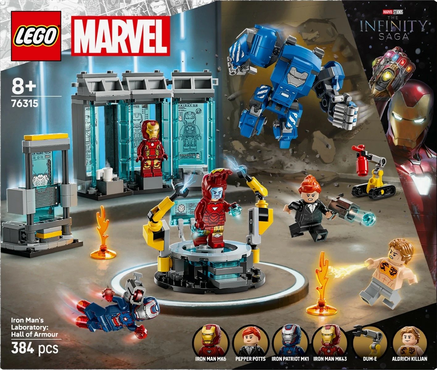 Set ndërtimi LEGO Marvel Iron Man Laboratory: Armory 76315, 384 pjesë