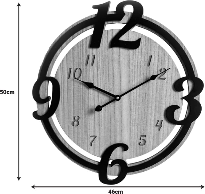 Orë muri Anga Inart metalike, ngjyrë e zezë, 46x3.5x50cm