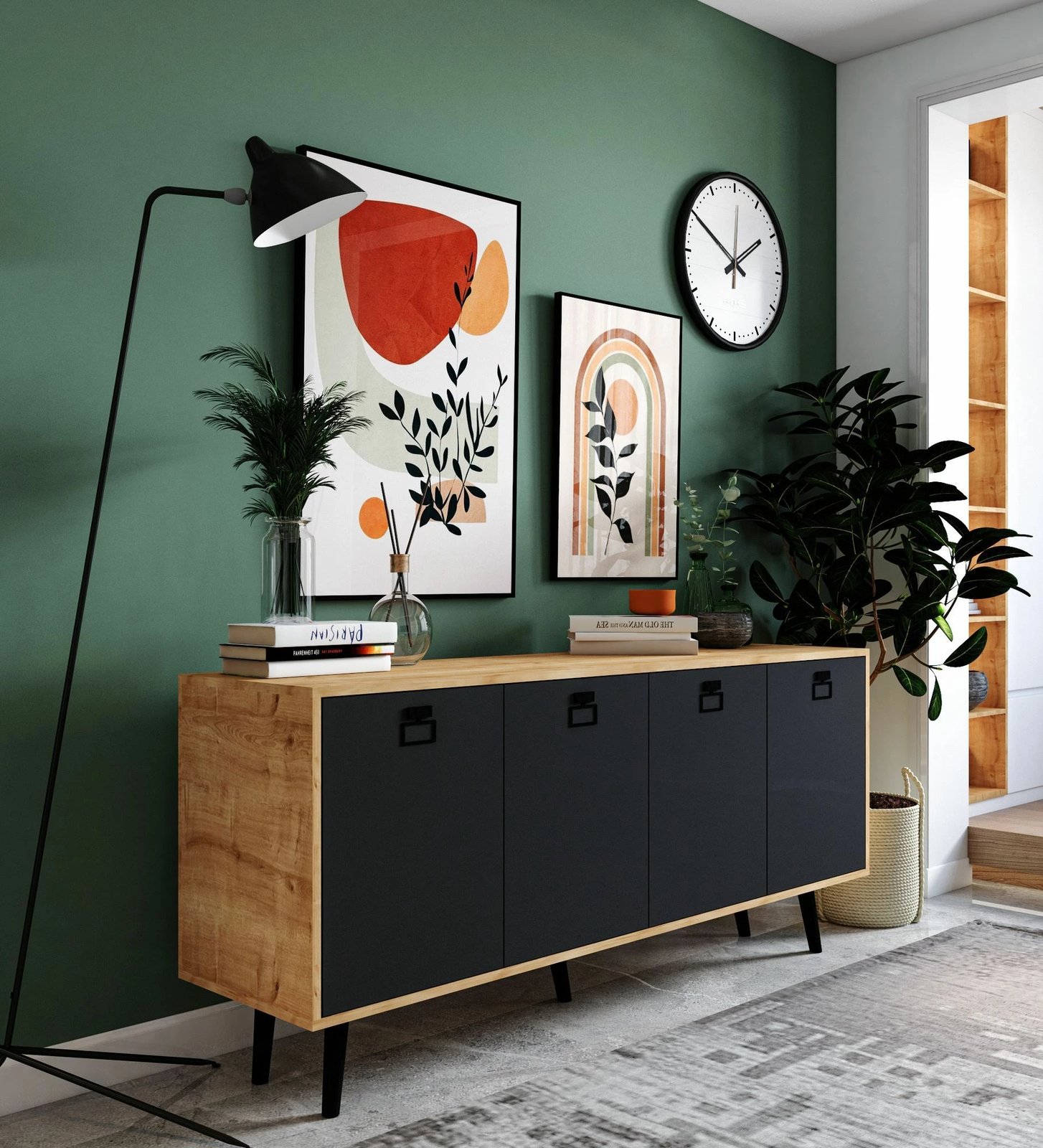 Konsolë moderne Skye Decor, Mirza Modern 180, ngjyrë lis safir dhe antracit