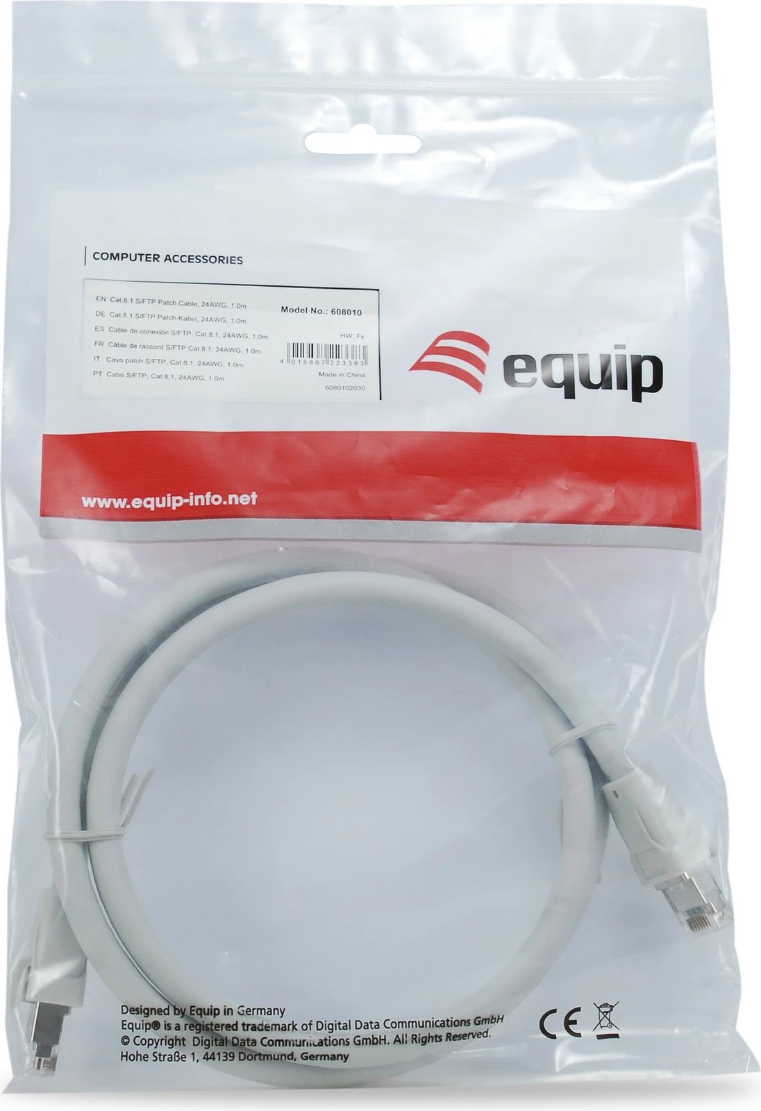 Kabllo rrjeti EQUIP Cat 8.1, 0.5m, S/FTP, RJ-45, gri