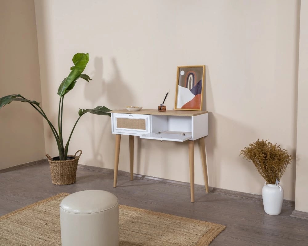 Komodë Skye Decor, montim, e bardhë, lis