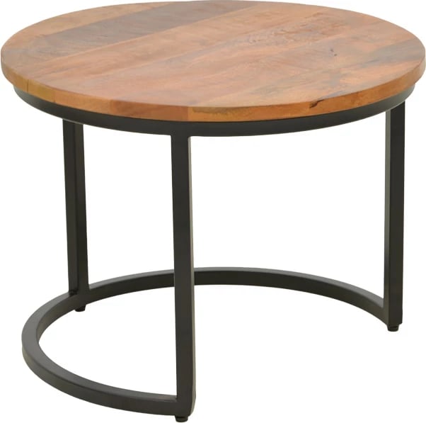 Set tavolinash kafeje Frina, dru mango, ngjyrë arre, këmbë metalike të zeza, 3 copë