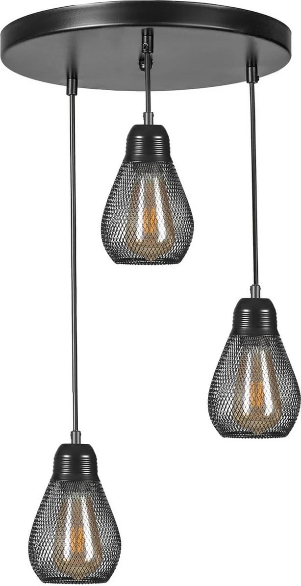 Llambë tavani Opviq, 3 ampula, metal i zi, tepsi