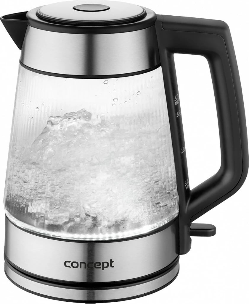 Çajnik elektrik Concept RK4210 1.7 L 2200 W xhami me ndriçim LED bazë rrotulluese STRIX inox dhe transparent