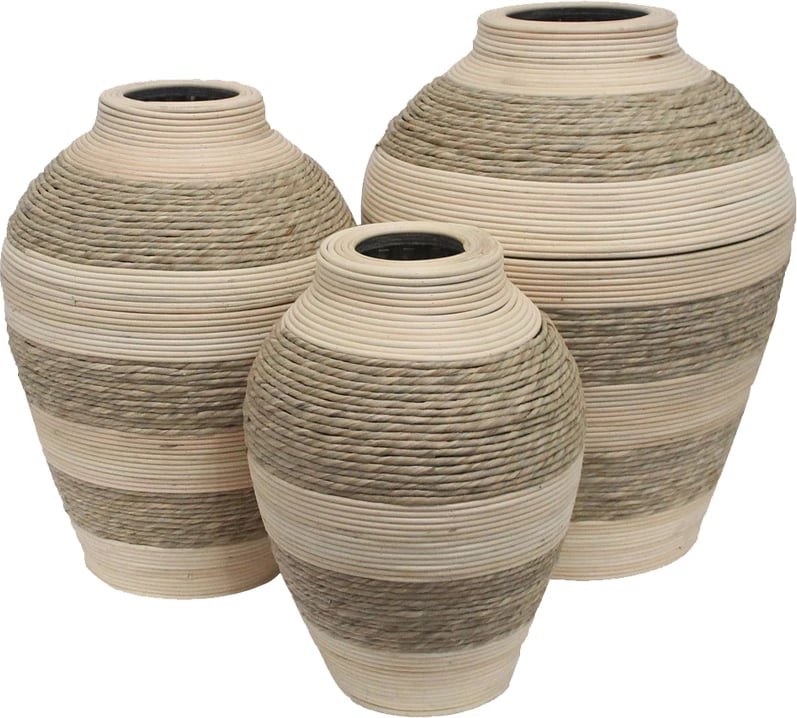 Set vazo SIKINOS, 3 copë, litar natyral, ngjyrë bezhë, 37x37x47, dru kompensat