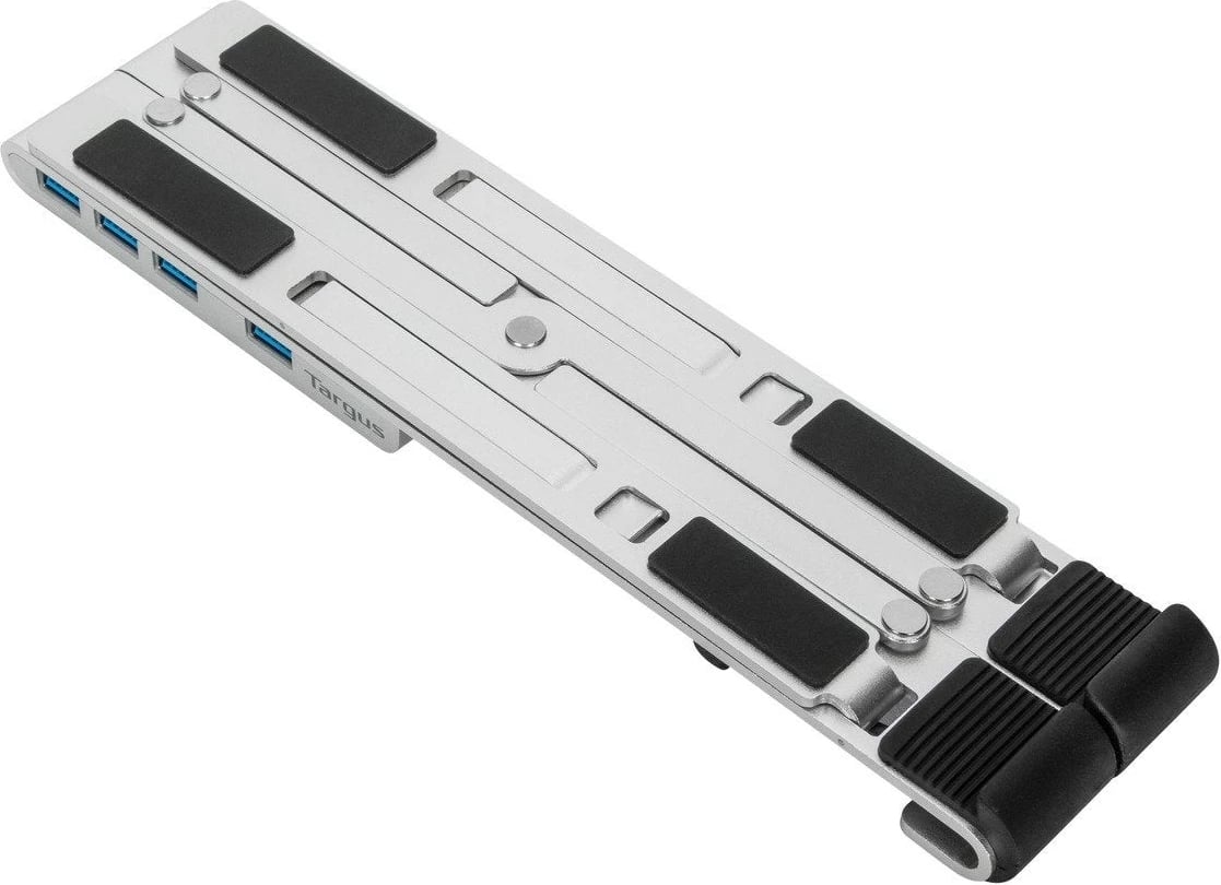 Qëndrim laptopi Targus Portable Stand, USB-A Hub, alumini, 4x USB 3.2, argjendtë