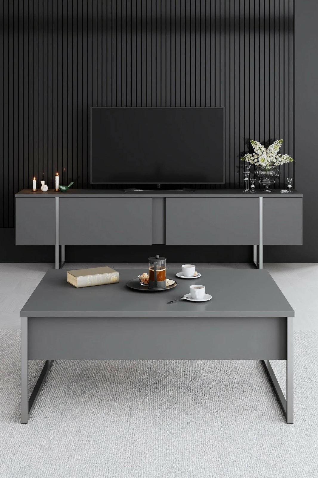 Komodë TV Hanah Home, Luxe, antracit, argjend