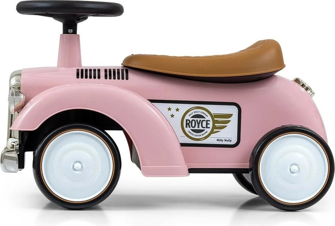 makinë ride-on fëmijë, Milly Mally Royce 5474, rrota EVA, timon me borinë, ngarkesë 25 kg, rozë
