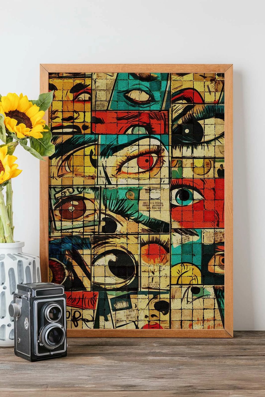 Pikturë dekorative me kornizë, shumëngjyrëshe, Popmosaıc5, Wallity, 33x48cm