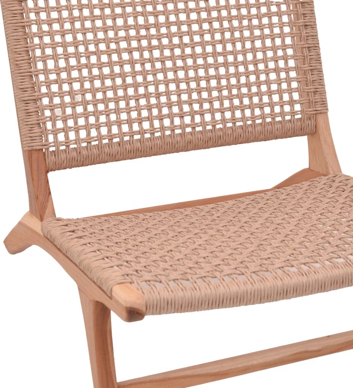 Karrige Beatrice, skelet druri teak dhe litar sintetik, ngjyrë natyrale, 65x78x68cm