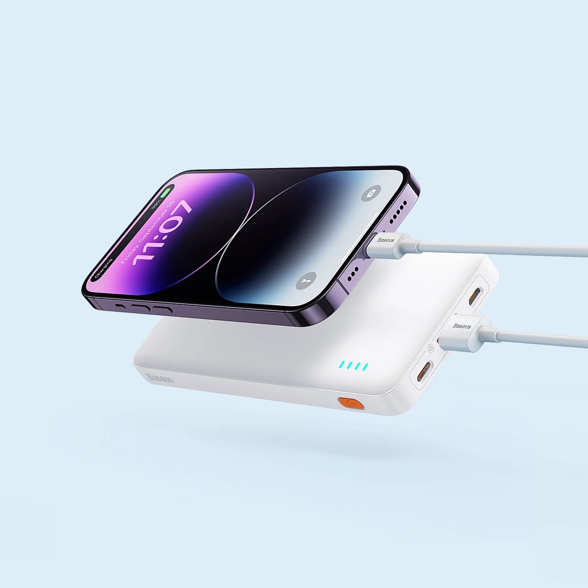 Powerbank Baseus Airpow 10000mAh 20W me kabllo USB-A në USB-C, Bardhë