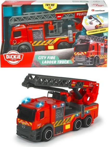 Kamion zjarrfikës lodër Dickie SOS Rosenbauer, 23 cm, i kuq/gri