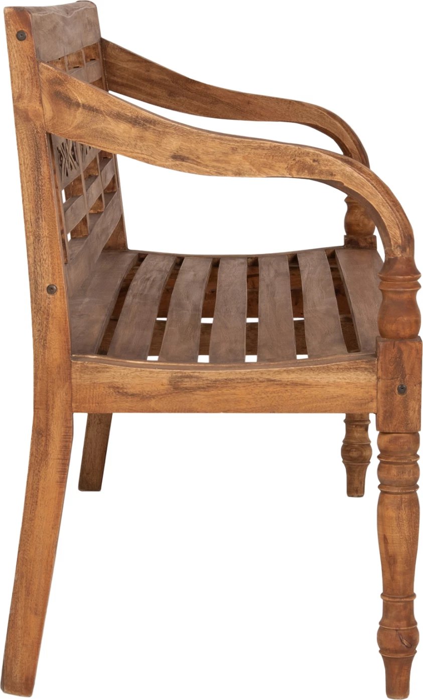 Stol për jashtë FH7903, dru mahagoni, natyral, me mbështetëse dhe krahë, 148x54x90H cm