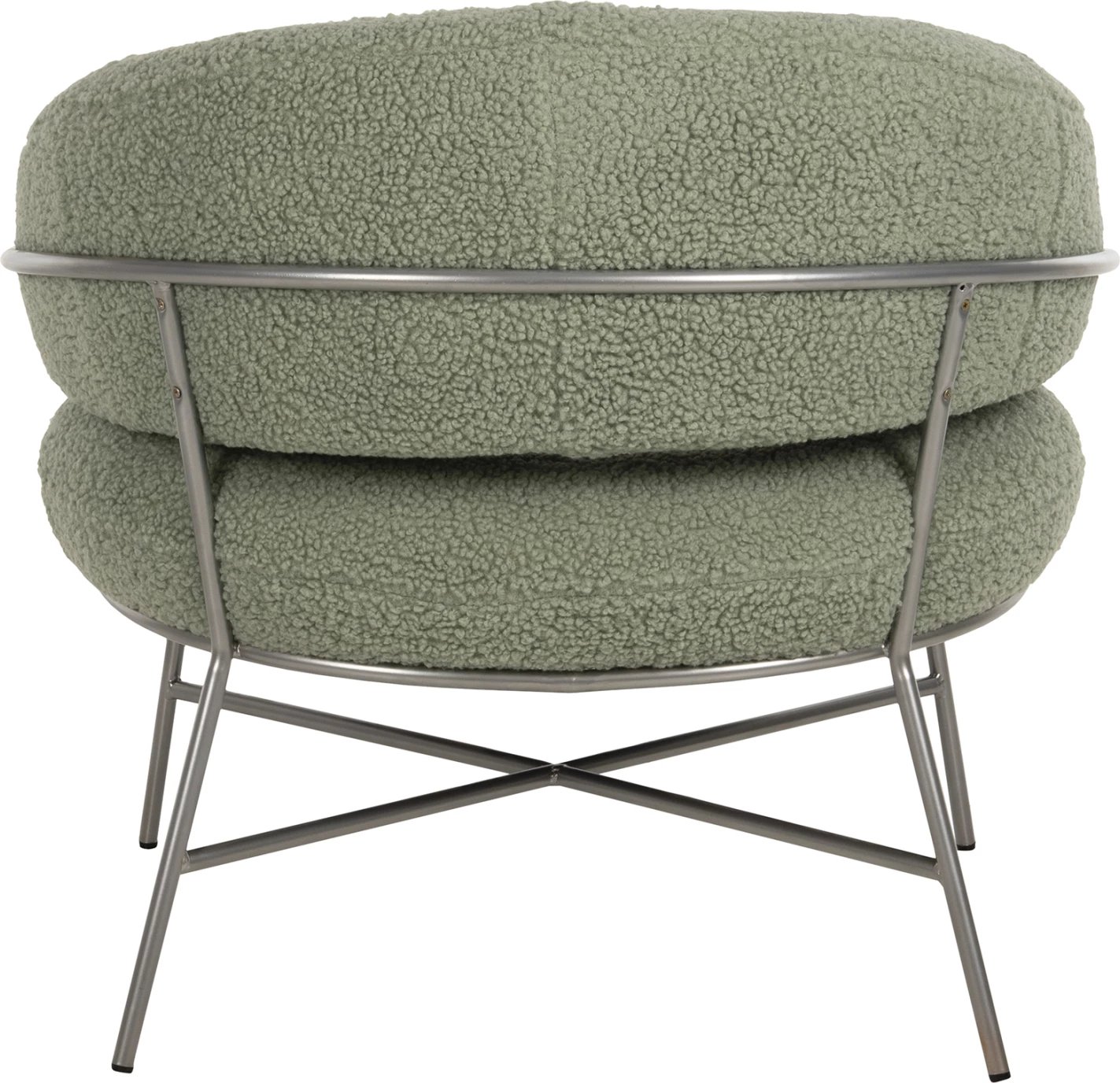 Fotelje TRUDI FH8639.27, ngjyrë fistik, pëlhurë boucle dhe kornizë metalike argjendi, 84x79x76H cm