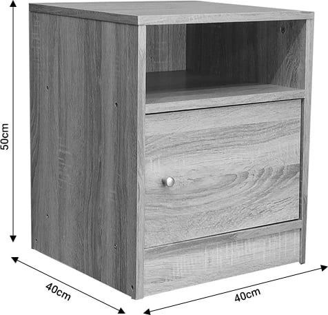 Komodinë anës krevati Foly, dollap ngjyrë lis gri, 40x40x50cm