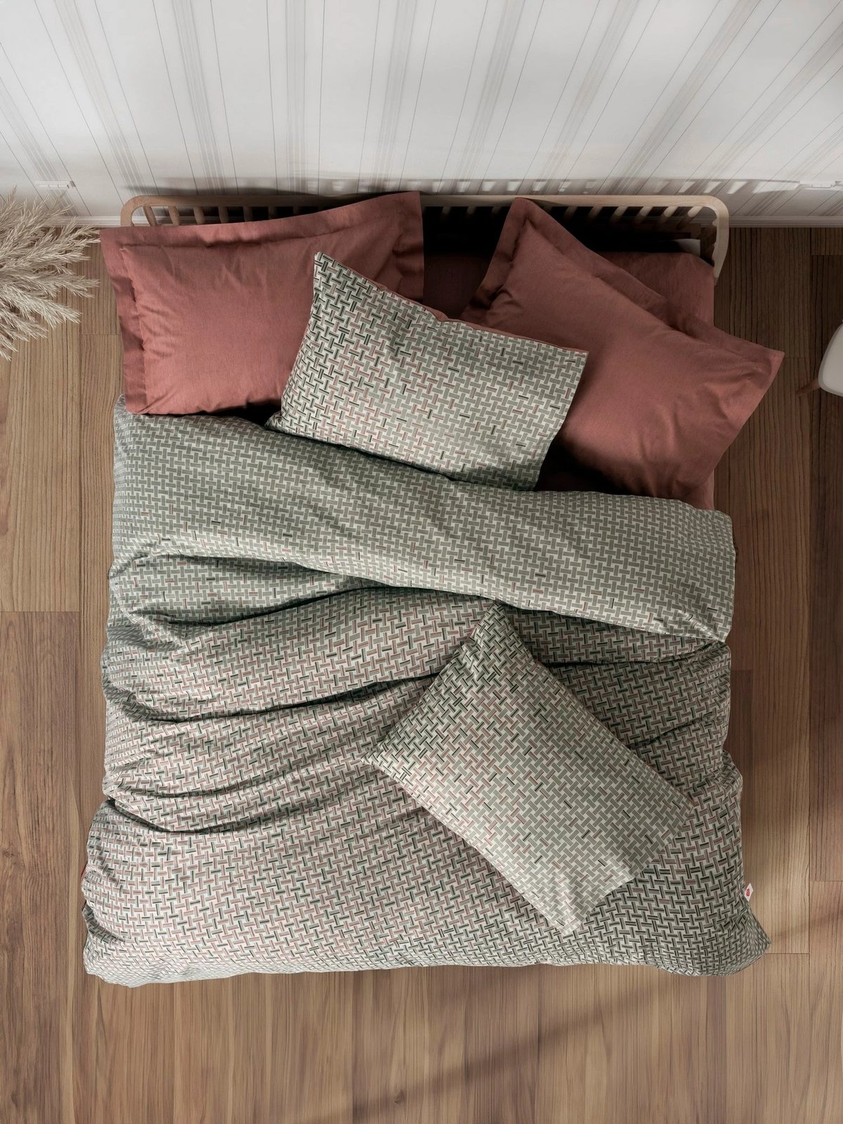 Set mbulesë jorgani njëpersonëshe Ranforce, ngjyrë e kuqe pllake, L'essentiel, Mote