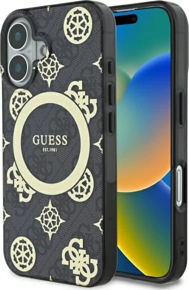 Mbështjellës Guess Peony On 4G MagSafe për iPhone 16, Zi Mbështjellës Guess Peony On 4G MagSafe për iPhone 16, Zi