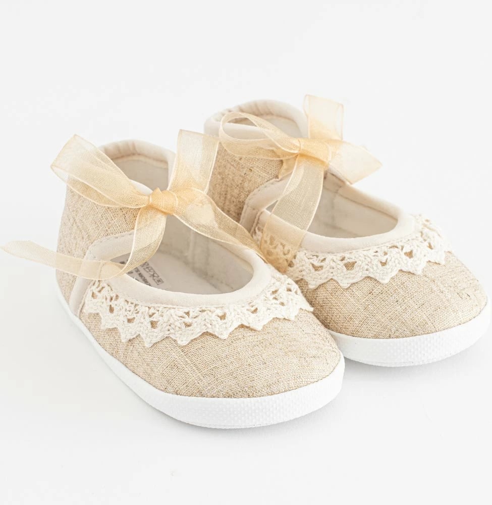 papuçe bebe New Baby me dantellë 6–12 m, kafe