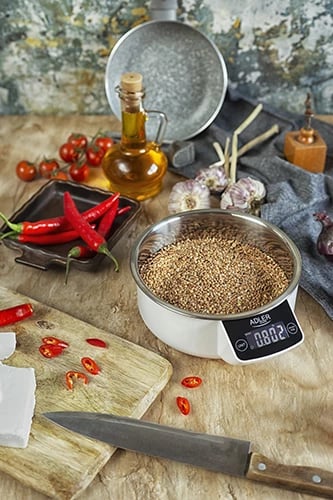 Peshore kuzhine, Adler AD 3166, kapacitet 5 kg, tas çelik inox 900 ml, ekran LCD me ndriçim, e bardhë